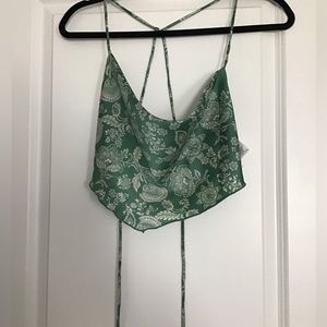 Tie up emerald green scarf, top with floral designing